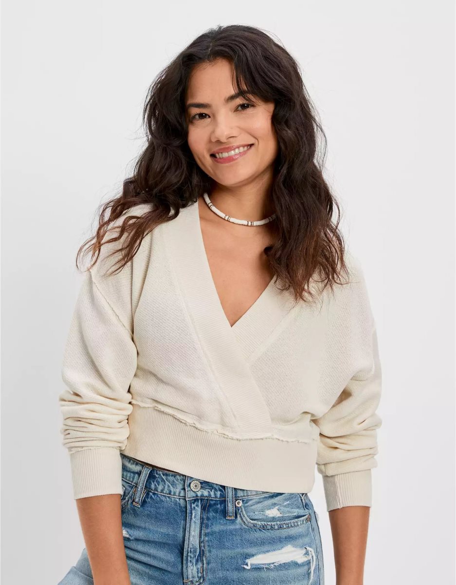 Sweats American Eagle AE Wrap-Front Blanche Femme | WWE-14601058